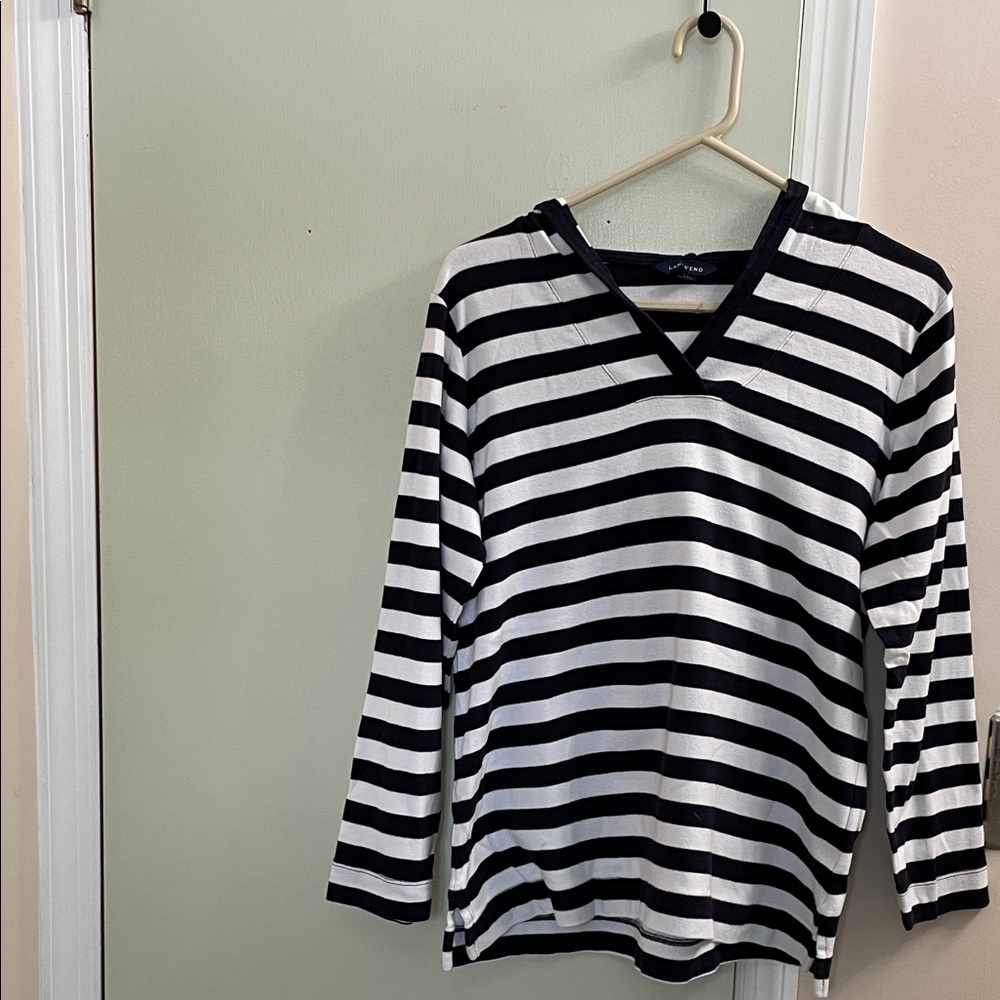 Lands' End Black and White Striped Hoodie